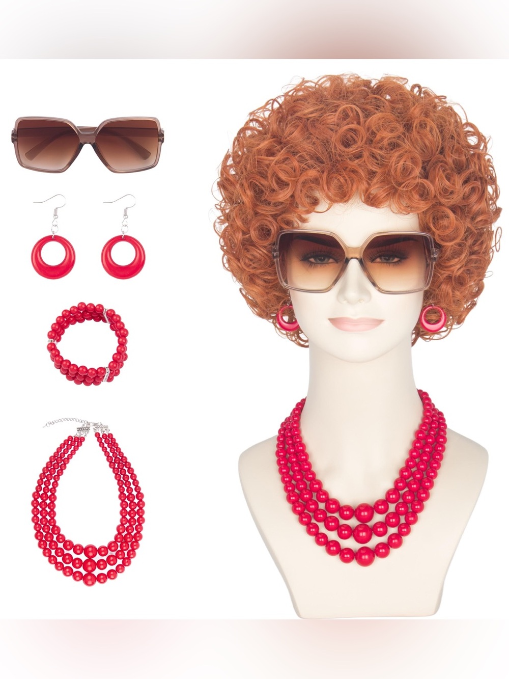Mrs. Roper Three’s Company Wig Accessories Halloween Cosplay Glasses Jewelry